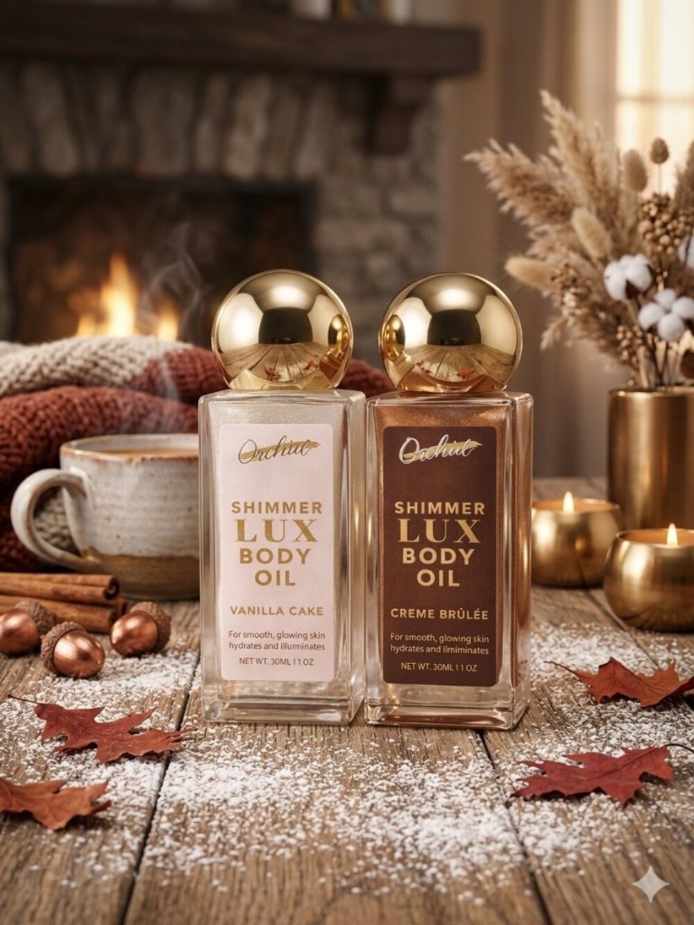 ✨ Orchid Shimmer Lux Body Oil Duo - Vanilla Cake & Crème Brûlée Set (1 oz / 30ml